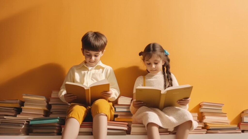little kids read books illustration ai generative free photo