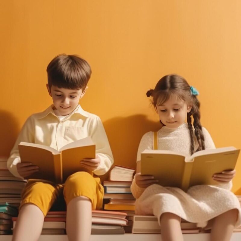 little kids read books illustration ai generative free photo